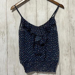 Poetry Small Camisole Women Navy‎ Blue Polka Dot Excellent Ruffle Smocked Top